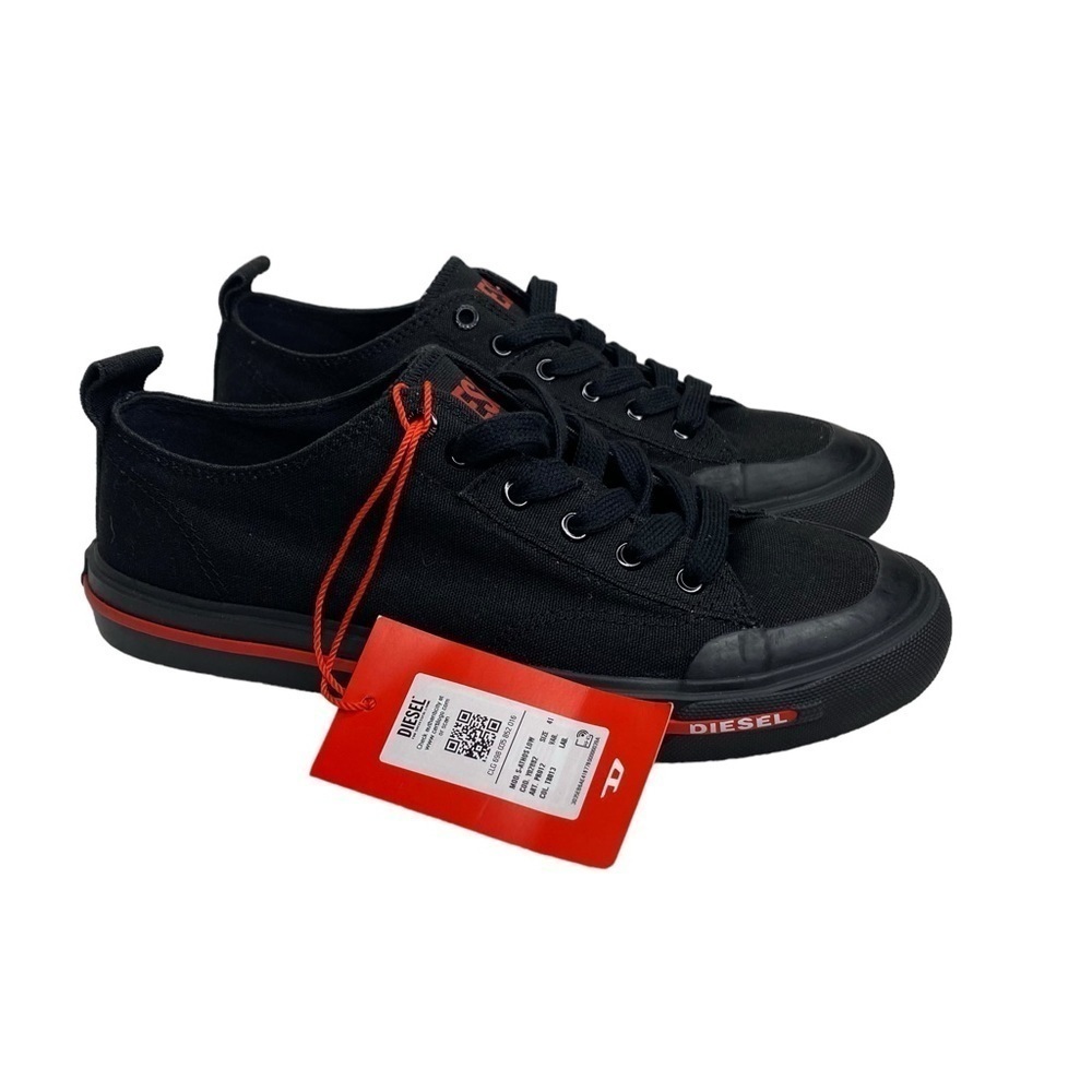 Diesel S-Athos Low Canvas Sneakers Black Red 8.5‎